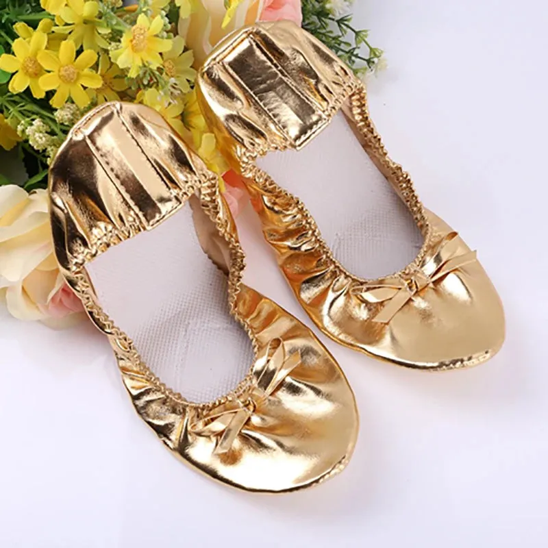 USHINE EU27-41 PU Top Gold Soft Indian Women's Belly Dance Shoes Ballet Leather Kids Belly Ballet Shoes for Girls