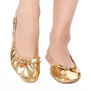 USHINE EU27-41 PU Top Gold Soft Indian Women's Belly Dance Shoes Ballet Leather Kids Belly Ballet Shoes for Girls