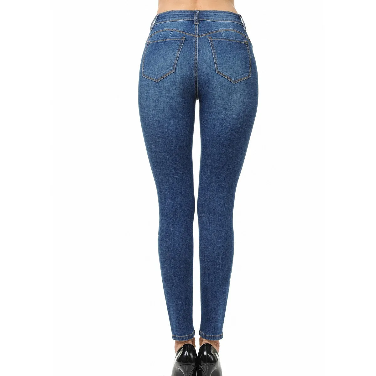 Wax Denim Women's Push-Up High-Rise Skinny Jeans with Destruction