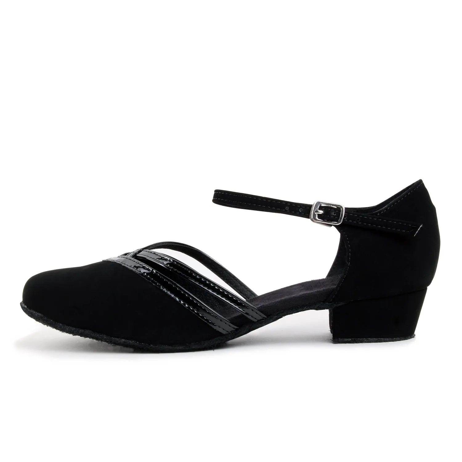 Women Ballroom Dancing Shoes Ladies Tango Latin Practice Dance Shoe Suede Sole Buckle-up Closed-toe Black