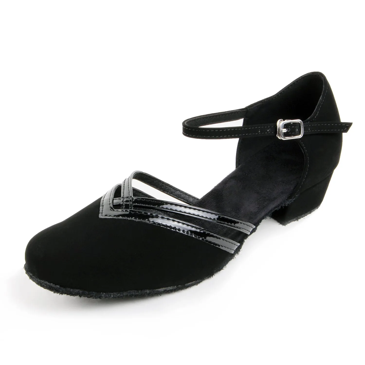 Women Ballroom Dancing Shoes Ladies Tango Latin Practice Dance Shoe Suede Sole Buckle-up Closed-toe Black