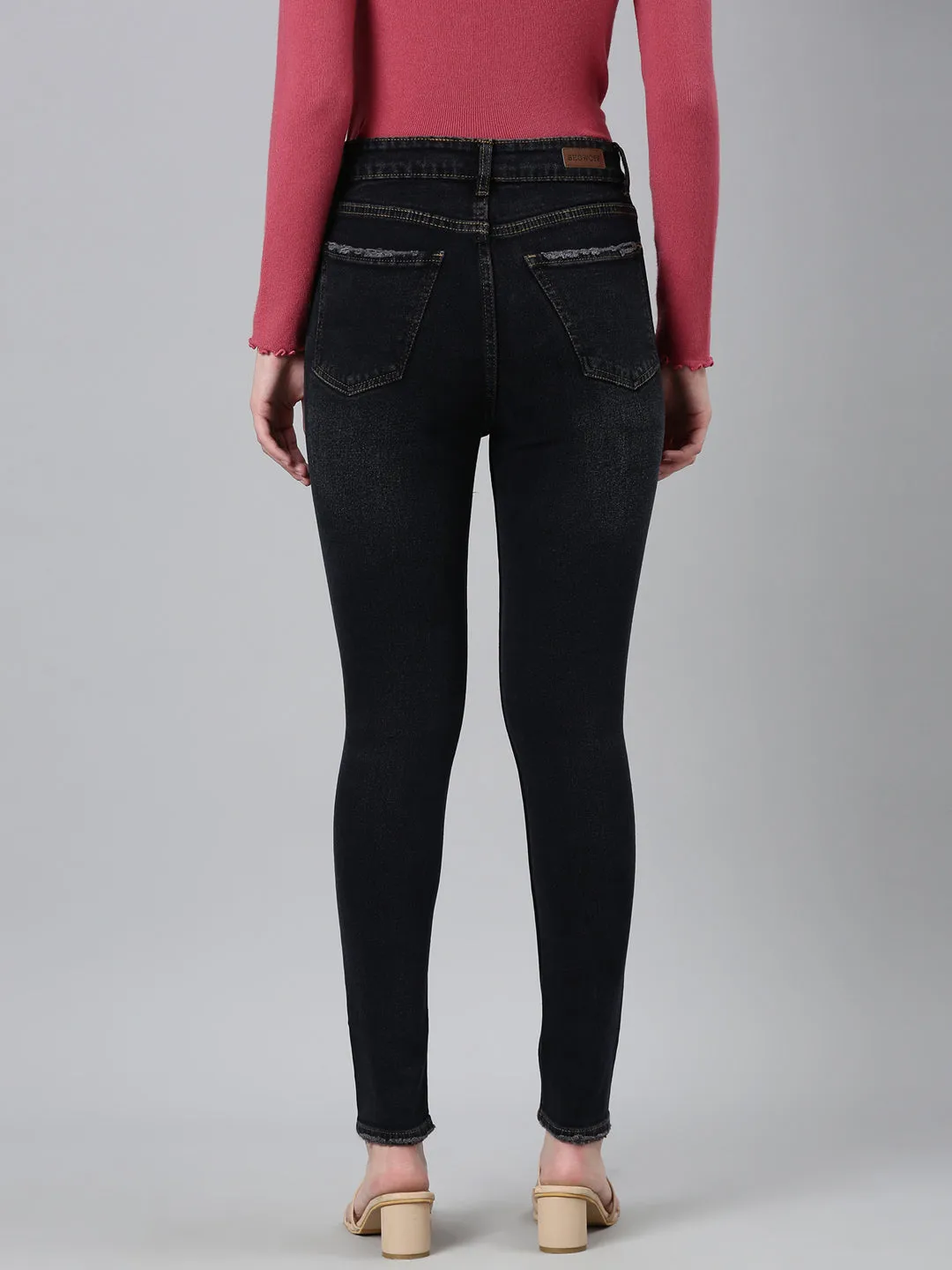 Women Charcoal Solid Skinny Fit Denim Jeans