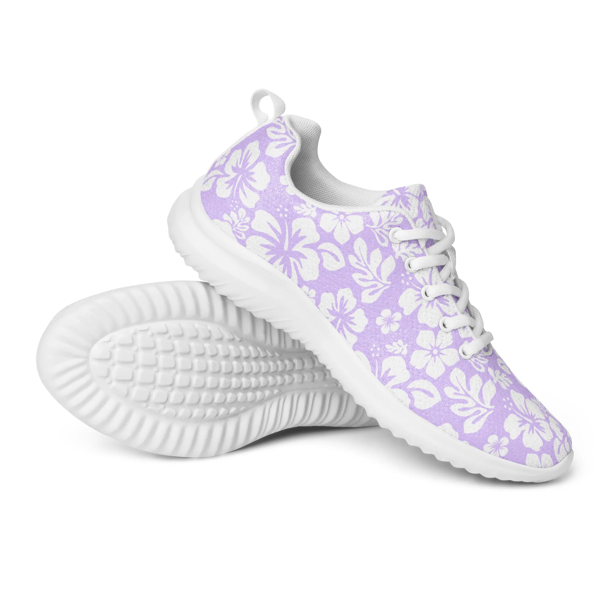 Women’s Lavender and White Hawaiian Flowers Athletic Shoes