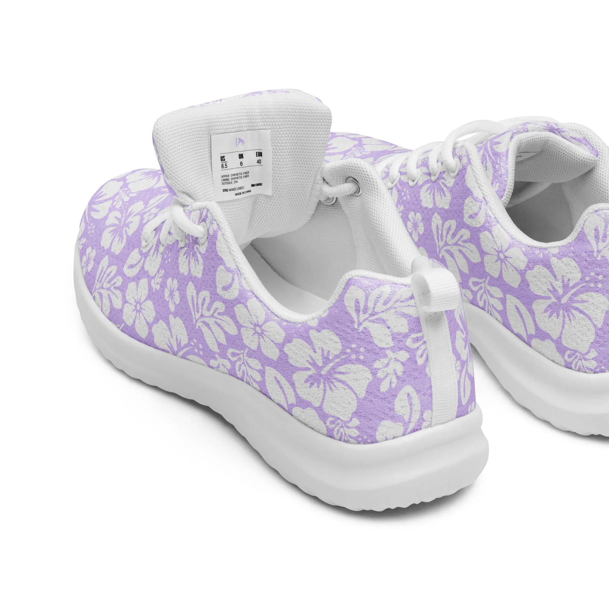 Women’s Lavender and White Hawaiian Flowers Athletic Shoes