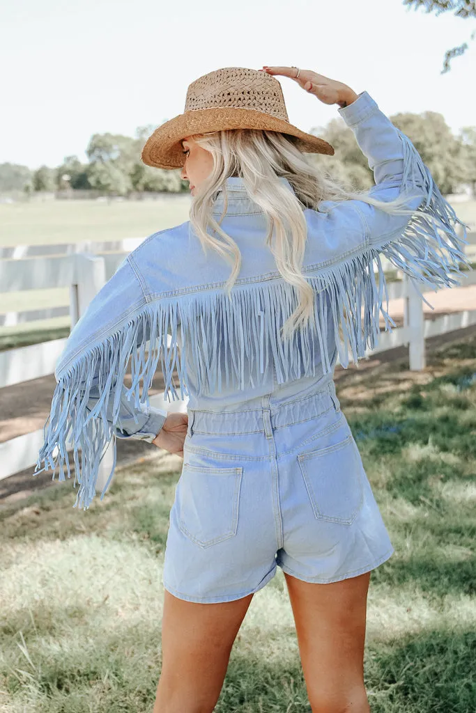 Wyoming Western Fringe Romper - Denim