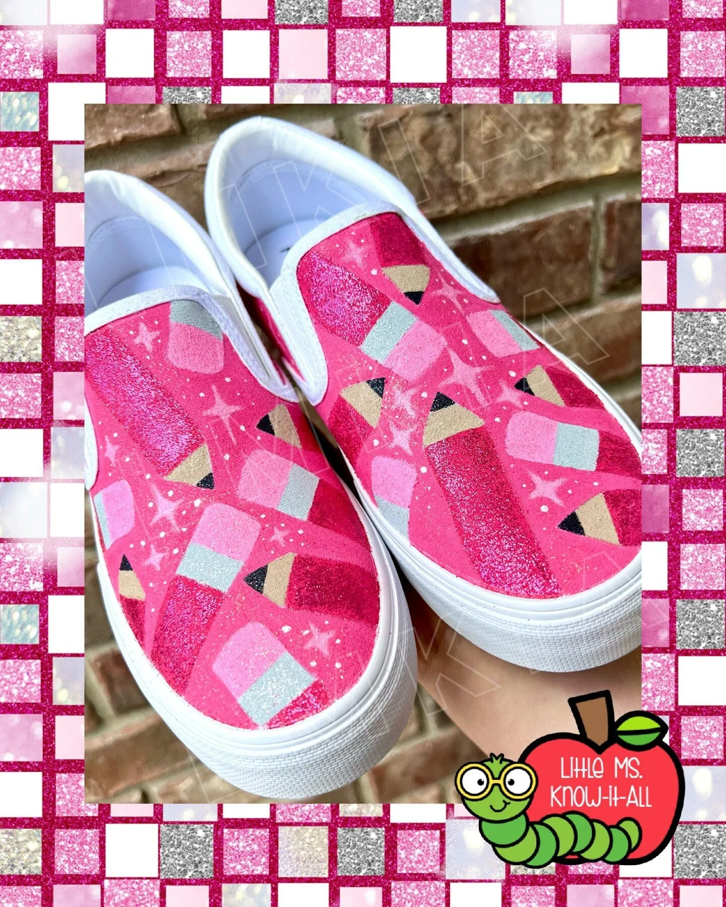 Youth Glitter Sparkle Hand-Painted Pencil Slip-On Shoes